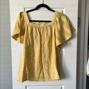 Banana Republic Yellow Puff Sleeve Ruffled Blouse